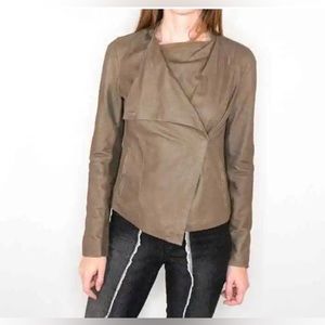 VINCE Leather Cowl Asymmetrical Draped Moto Jacket Taupe - Size S